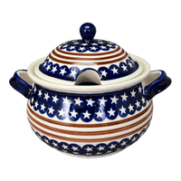A picture of a Polish Pottery Zaklady 3 Liter Soup Tureen (Stars & Stripes) | Y1004-D81 as shown at PolishPotteryOutlet.com/products/3-liter-soup-tureen-stars-stripes-y1004-d81