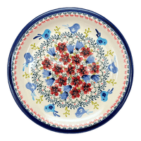 A picture of a Polish Pottery Zaklady Dinner Plate 10.75" (Circling Bluebirds) | Y1014-ART214 as shown at PolishPotteryOutlet.com/products/round-dinner-plate-10-75-circling-bluebirds-y1014-art214