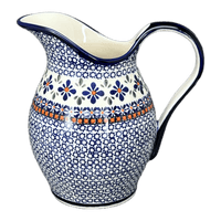 A picture of a Polish Pottery Zaklady 1.7 Liter Fancy Pitcher (Blue Mosaic Flower) | Y1160-A221A as shown at PolishPotteryOutlet.com/products/1-7-liter-fancy-pitcher-blue-mosaic-flower-y1160-a221a