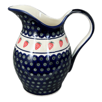 A picture of a Polish Pottery Zaklady 1.7 Liter Fancy Pitcher (Strawberry Dot) | Y1160-A310A as shown at PolishPotteryOutlet.com/products/1-7l-pitcher-strawberry-peacock-y1160-a310a
