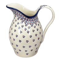 A picture of a Polish Pottery Zaklady 1.7 Liter Fancy Pitcher (Falling Blue Daisies) | Y1160-A882A as shown at PolishPotteryOutlet.com/products/1-7-liter-fancy-pitcher-falling-blue-daisies-y1160-a882a
