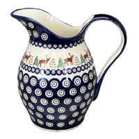 A picture of a Polish Pottery Zaklady 1.7 Liter Fancy Pitcher (Evergreen Moose) | Y1160-A992A as shown at PolishPotteryOutlet.com/products/1-7-liter-fancy-pitcher-evergreen-moose-y1160-a992a