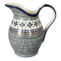 A picture of a Polish Pottery Zaklady 1.7 Liter Fancy Pitcher (Emerald Mosaic) | Y1160-DU60 as shown at PolishPotteryOutlet.com/products/1-7-liter-fancy-pitcher-emerald-mosaic-y1160-du60