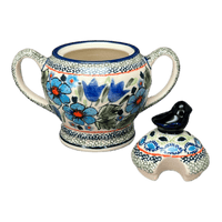 A picture of a Polish Pottery Zaklady Bird Sugar Bowl (Julie's Garden) | Y1234-ART165 as shown at PolishPotteryOutlet.com/products/bird-sugar-bowl-julies-garden-y1234-art165
