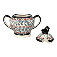 A picture of a Polish Pottery Zaklady Bird Sugar Bowl (Beaded Turquoise) | Y1234-DU203 as shown at PolishPotteryOutlet.com/products/bird-sugar-bowl-beaded-turquoise-y1234-du203