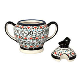 Polish Pottery Zaklady Bird Sugar Bowl (Beaded Turquoise) | Y1234-DU203 Additional Image at PolishPotteryOutlet.com