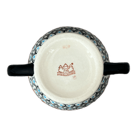 A picture of a Polish Pottery Zaklady Bird Sugar Bowl (Beaded Turquoise) | Y1234-DU203 as shown at PolishPotteryOutlet.com/products/bird-sugar-bowl-beaded-turquoise-y1234-du203