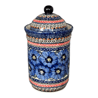 A picture of a Polish Pottery Zaklady 1 Liter Container (Bloomin' Sky) | Y1243-ART148 as shown at PolishPotteryOutlet.com/products/1-liter-container-bloomin-sky-y1243-art148