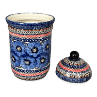 A picture of a Polish Pottery Zaklady 1 Liter Container (Bloomin' Sky) | Y1243-ART148 as shown at PolishPotteryOutlet.com/products/1-liter-container-bloomin-sky-y1243-art148
