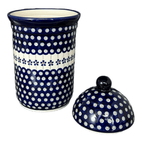 A picture of a Polish Pottery Zaklady 2 Liter Container (Petite Floral Peacock) | Y1244-A166A as shown at PolishPotteryOutlet.com/products/2-liter-container-floral-peacock-y1244-a166a