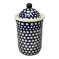 A picture of a Polish Pottery Zaklady 2 Liter Container (Peacock Burst) | Y1244-D487 as shown at PolishPotteryOutlet.com/products/2l-container-peacock-burst-y1244-d487