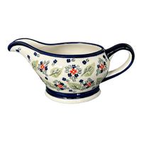 A picture of a Polish Pottery Zaklady 16 oz. Gravy Boat (Mountain Flower) | Y1258-A1109A as shown at PolishPotteryOutlet.com/products/gravy-boat-mistletoe-y1258-a1109a
