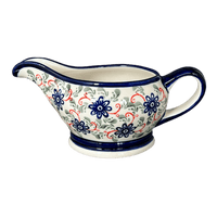 A picture of a Polish Pottery Zaklady 16 oz. Gravy Boat (Swirling Flowers) | Y1258-A1197A as shown at PolishPotteryOutlet.com/products/gravy-boat-swirling-flowers-y1258-a1197a