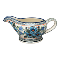 A picture of a Polish Pottery Zaklady 16 oz. Gravy Boat (Julie's Garden) | Y1258-ART165 as shown at PolishPotteryOutlet.com/products/45-liter-gravy-boat-julies-garden-y1258-art165