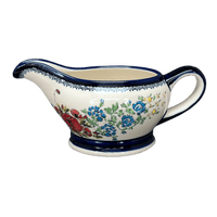 A picture of a Polish Pottery Zaklady 16 oz. Gravy Boat (Floral Crescent) | Y1258-ART237 as shown at PolishPotteryOutlet.com/products/45-liter-gravy-boat-fields-of-flowers-y1258-art237