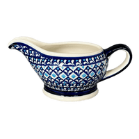 A picture of a Polish Pottery Zaklady 16 oz. Gravy Boat (Mosaic Blues) | Y1258-D910 as shown at PolishPotteryOutlet.com/products/gravy-boat-mosaic-blues-y1258-d910