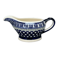 A picture of a Polish Pottery Zaklady 16 oz. Gravy Boat (Grecian Dot) | Y1258-D923 as shown at PolishPotteryOutlet.com/products/16-oz-gravy-boat-grecian-dot-y1258-d923