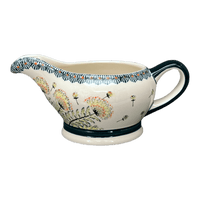 A picture of a Polish Pottery Zaklady 16 oz. Gravy Boat (Dandelions) | Y1258-DU201 as shown at PolishPotteryOutlet.com/products/45-liter-gravy-boat-make-a-wish-y1258-du201