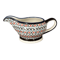 A picture of a Polish Pottery Zaklady 16 oz. Gravy Boat (Beaded Turquoise) | Y1258-DU203 as shown at PolishPotteryOutlet.com/products/45-liter-gravy-boat-beaded-turquoise-y1258-du203