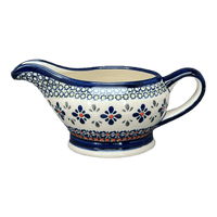 A picture of a Polish Pottery Zaklady 16 oz. Gravy Boat (Emerald Mosaic) | Y1258-DU60 as shown at PolishPotteryOutlet.com/products/45-liter-gravy-boat-emerald-mosaic-y1258-du60