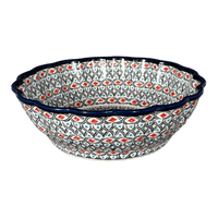 A picture of a Polish Pottery Zaklady Deep 9.5" Scalloped Bowl (Beaded Turquoise) | Y1279A-DU203 as shown at PolishPotteryOutlet.com/products/scalloped-9-5-bowl-beaded-turquoise-y1279a-du203