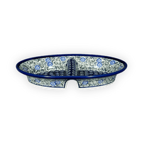 A picture of a Polish Pottery Zaklady 11.75" x 7" Dual Dish (Spring Swirl) | Y1280A-A1073A as shown at PolishPotteryOutlet.com/products/11-75-x-7-dual-dish-spring-swirl-y1280a-a1073a