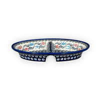 A picture of a Polish Pottery Zaklady 11.75" x 7" Dual Dish (Climbing Aster) | Y1280A-A1145A as shown at PolishPotteryOutlet.com/products/11-75-x-7-dual-dish-climbing-aster-y1280a-a1145a