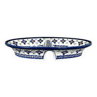 A picture of a Polish Pottery Zaklady 11.75" x 7" Dual Dish (Blue Mosaic Flower) | Y1280A-A221A as shown at PolishPotteryOutlet.com/products/dual-dish-blue-mosaic-flower-y1280a-a221a