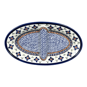 Polish Pottery Zaklady 11.75" x 7" Dual Dish (Blue Mosaic Flower) | Y1280A-A221A Additional Image at PolishPotteryOutlet.com