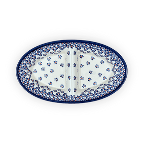 Polish Pottery Zaklady 11.75" x 7" Dual Dish (Falling Blue Daisies) | Y1280A-A882A Additional Image at PolishPotteryOutlet.com