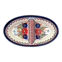 A picture of a Polish Pottery Zaklady 11.75" x 7" Dual Dish (Butterfly Bouquet) | Y1280A-ART149 as shown at PolishPotteryOutlet.com/products/dual-dish-butterfly-bouquet-y1280a-art149