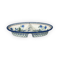 A picture of a Polish Pottery Zaklady 11.75" x 7" Dual Dish (Julie's Garden) | Y1280A-ART165 as shown at PolishPotteryOutlet.com/products/11-75-x-7-dual-dish-julies-garden-y1280a-art165