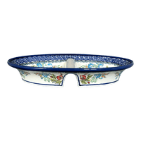 A picture of a Polish Pottery Zaklady 11.75" x 7" Dual Dish (Floral Crescent) | Y1280A-ART237 as shown at PolishPotteryOutlet.com/products/dual-dish-fields-of-flowers-y1280a-art237