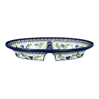 A picture of a Polish Pottery Zaklady 11.75" x 7" Dual Dish (Pansies in Bloom) | Y1280A-ART277 as shown at PolishPotteryOutlet.com/products/dual-dish-pansies-in-bloom-y1280a-art277