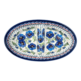 Polish Pottery Zaklady 11.75" x 7" Dual Dish (Pansies in Bloom) | Y1280A-ART277 Additional Image at PolishPotteryOutlet.com