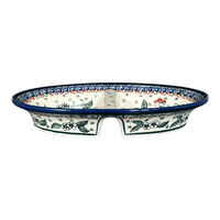 A picture of a Polish Pottery Zaklady 11.75" x 7" Dual Dish (Cosmic Cosmos) | Y1280A-ART326 as shown at PolishPotteryOutlet.com/products/dual-dish-cosmic-cosmos-y1280a-art326