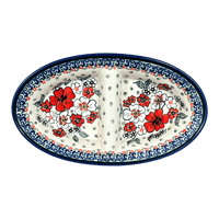 A picture of a Polish Pottery Zaklady 11.75" x 7" Dual Dish (Cosmic Cosmos) | Y1280A-ART326 as shown at PolishPotteryOutlet.com/products/dual-dish-cosmic-cosmos-y1280a-art326