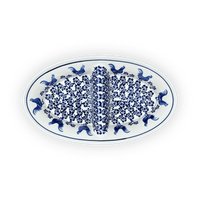 Polish Pottery Zaklady 11.75" x 7" Dual Dish (Rooster Blues) | Y1280A-D1149 Additional Image at PolishPotteryOutlet.com