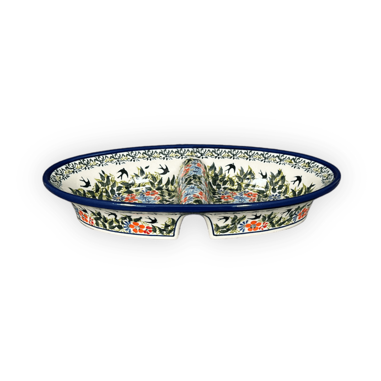 Dual Dish, 11.75" x 7" in "Floral Swallows" by Zaklady | Y1280A-DU182