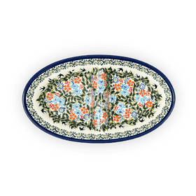 Polish Pottery Zaklady 11.75" x 7" Dual Dish (Floral Swallows) | Y1280A-DU182 Additional Image at PolishPotteryOutlet.com