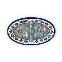 A picture of a Polish Pottery Zaklady 11.75" x 7" Dual Dish (Emerald Mosaic) | Y1280A-DU60 as shown at PolishPotteryOutlet.com/products/11-75-x-7-dual-dish-emerald-mosaic-y1280a-du60