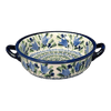 Polish Pottery Zaklady Small Round Casserole W/Handles (Blue Tulips) | Y1454A-ART160 at PolishPotteryOutlet.com