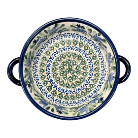Polish Pottery Zaklady Small Round Casserole W/Handles (Blue Tulips) | Y1454A-ART160 Additional Image at PolishPotteryOutlet.com
