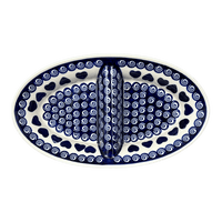 A picture of a Polish Pottery Zaklady 11.75" x 7" Dual Dish (Swirling Hearts) | Y1280A-D467 as shown at PolishPotteryOutlet.com/products/11-75-x-7-dual-dish-swirling-hearts-y1280a-d467
