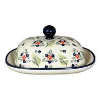 A picture of a Polish Pottery Large Zaklady Butter Dish (Mountain Flower) | Y1394-A1109A as shown at PolishPotteryOutlet.com/products/large-zaklady-butterdish-mistletoe-y1394-a1109a