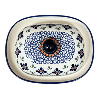 A picture of a Polish Pottery Large Zaklady Butter Dish (Blue Mosaic Flower) | Y1394-A221A as shown at PolishPotteryOutlet.com/products/large-zaklady-butterdish-blue-mosaic-flower-y1394-a221a