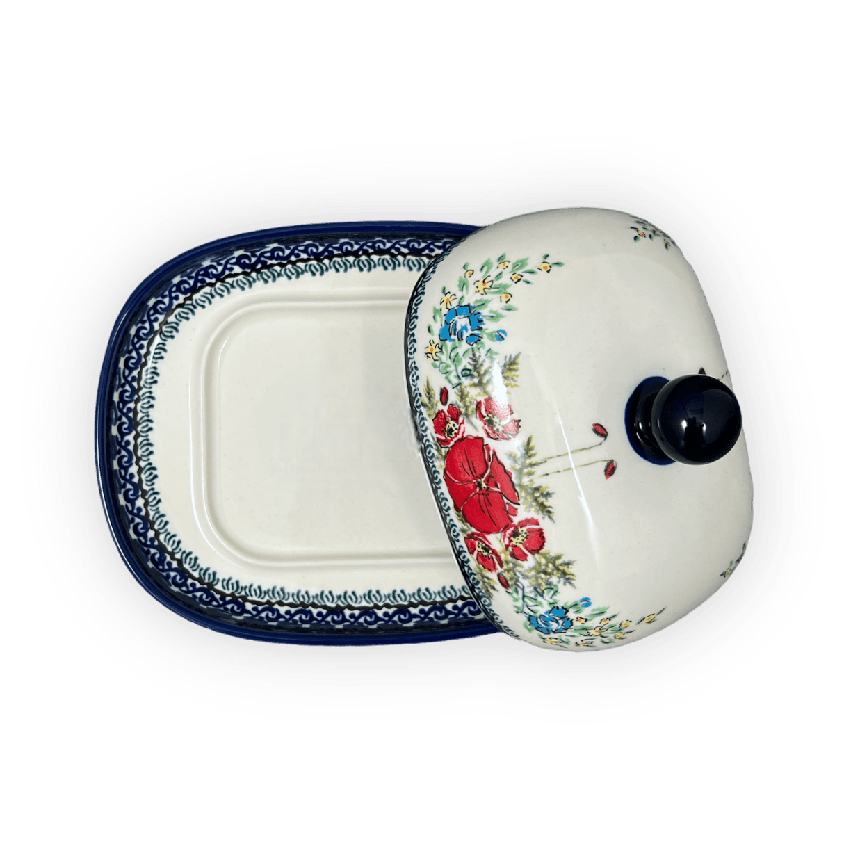 Butter Dish, Large, 6" x 8" in "Floral Crescent" by Zaklady | Y1394-ART237