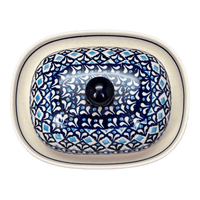A picture of a Polish Pottery Large Zaklady Butter Dish (Mosaic Blues) | Y1394-D910 as shown at PolishPotteryOutlet.com/products/large-zaklady-butterdish-mosaic-blues-y1394-d910