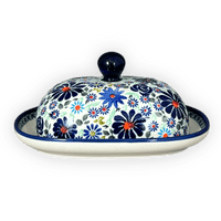 A picture of a Polish Pottery Large Zaklady Butter Dish (Floral Explosion) | Y1394-DU126 as shown at PolishPotteryOutlet.com/products/6-x-8-large-butterdish-du126-y1394-du126