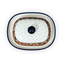A picture of a Polish Pottery Large Zaklady Butter Dish (Orange Wreath) | Y1394-DU52 as shown at PolishPotteryOutlet.com/products/6-x-8-large-butterdish-du52-y1394-du52